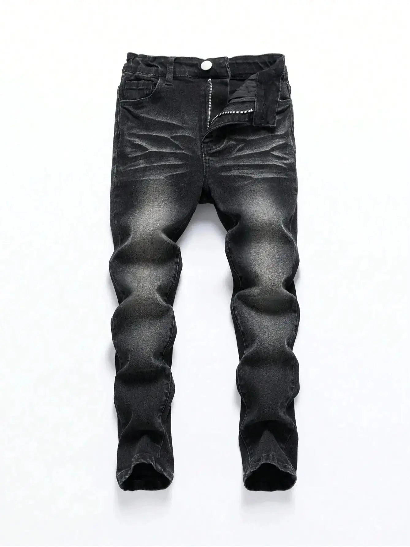 1 Piece of Men's Four-Season Snowflake Washed Fashion Jeans, Stretch Slim Fit Light Gray Dark Black Casual Denim Pants, Normcore and Fashionable, Suitable for Everyday Wear