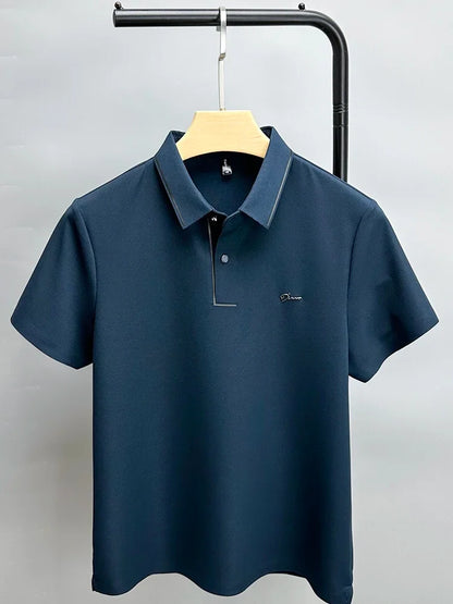 Luxury summer new ice silk breathable polo shirt men's short sleeve high-end exquisite letter embroidery casual lapel T-shirt