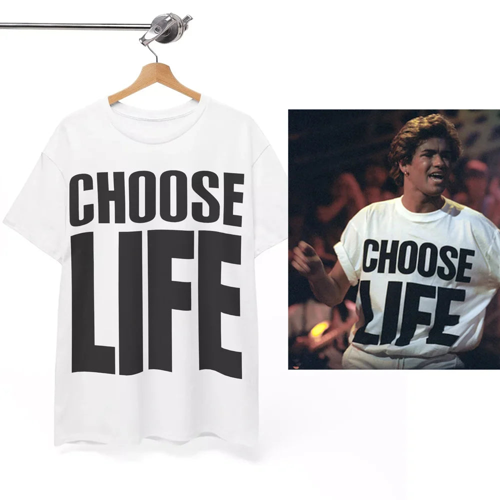 Retro 80's CHOOSE LIFE Wham George Michael Same Style Graphic Print T-Shirt Women Men Oversized Streetwear Cotton Summer New Tee