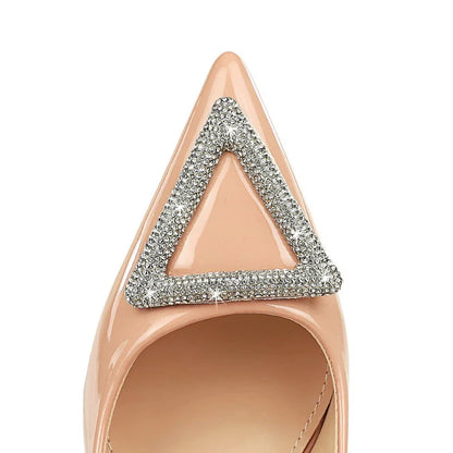 American Banquet High Heels Slim Heels Shiny Patent Leather Shallow Mouth Pointed Toe Shining Rhinestone High Heels Single Shoes