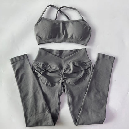 2 Pieces Gym Set For Women Clothes Seamless Scrunch Yoga Leggings Set Backless Sports Bra Fitness Workout Top Yoga Set Outfits