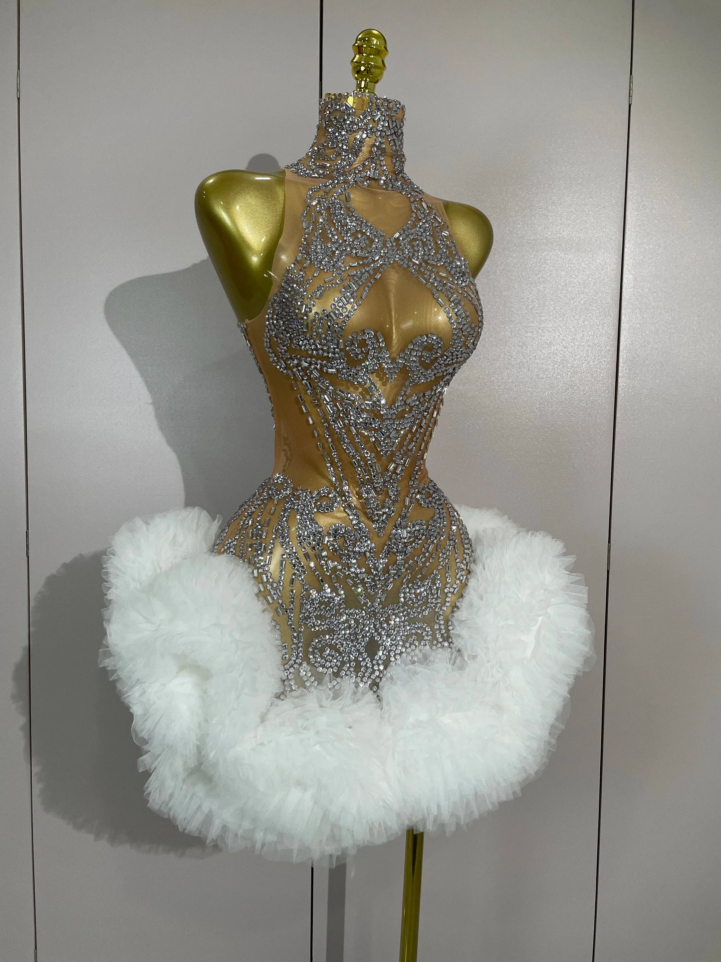 Mesh Sexy See Through Cocktail Mini Dress Women Eveing Luxury Birthday Party Singer Nightclub Show Stage Costume