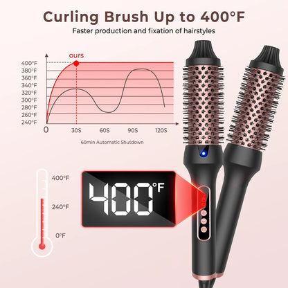Heated Styling Brush 3-in-1 Ionic Hair Curler/Straightener with Anti-Scald Electric Curl Wand Curling Iron Hair Styling Tools