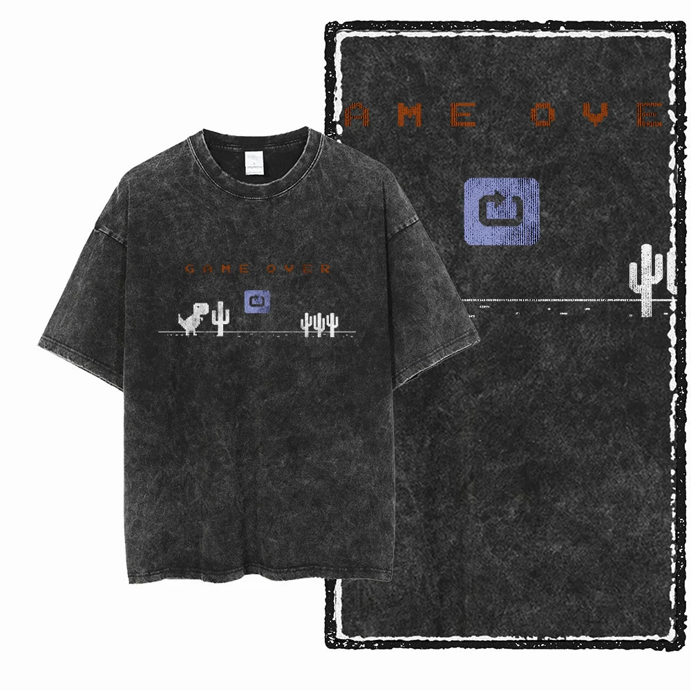 THEME Printed Cotton Acid Washed Exclusive Graphic Unisex T Shirt Cool Streetwear Men Tshirts Big Size Tee for men