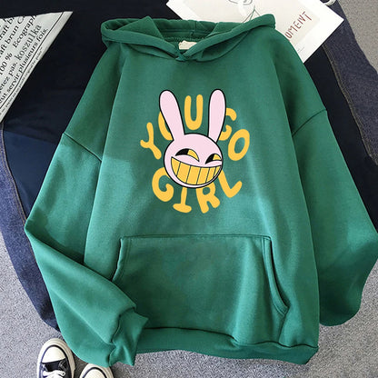 Hoodie Fashion Women Harajuku Funny Cute Rabbit Hoodie Unisex Cartoon Vintage Pullover Sweatshirt