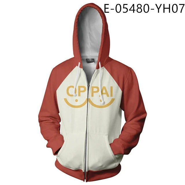 Anime Saitama Oppai Hoodie Hooded Sweatshirt Hoodie Cosplay Costume Fleece Fashion Harajuku Jacket and Coat Brand Clothes