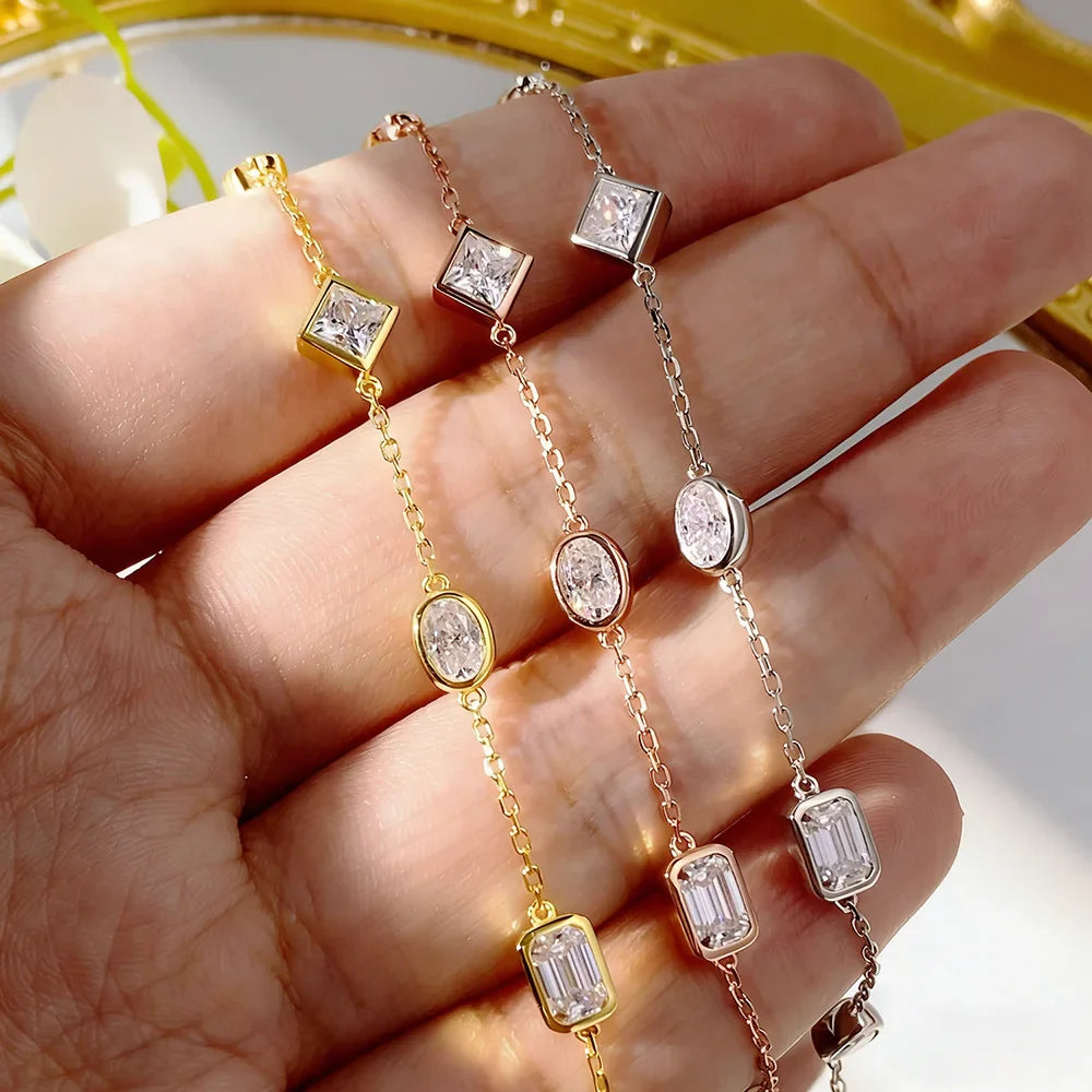 0.5CT Oval/Pear/Marquise Moissanite Bracelets S925 Silver Plated 18K Gold Wedding Wrist Chain for Women with certificate