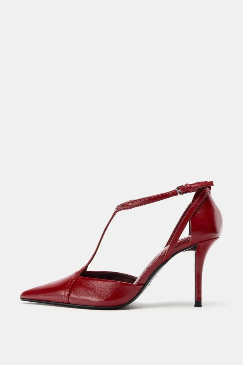 Sexy Pointed Toe Patent Leather Pumps Women Elegant Ankle Strap Buckle Design Thin High Heels for Ladies Party Wedding Shoes