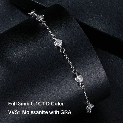 Round Bezel 0.87cttw Full D Color Moissanite Diamond Bracelet For Women 925 Silver GRA Certified 19cm Link Bracelets Gift