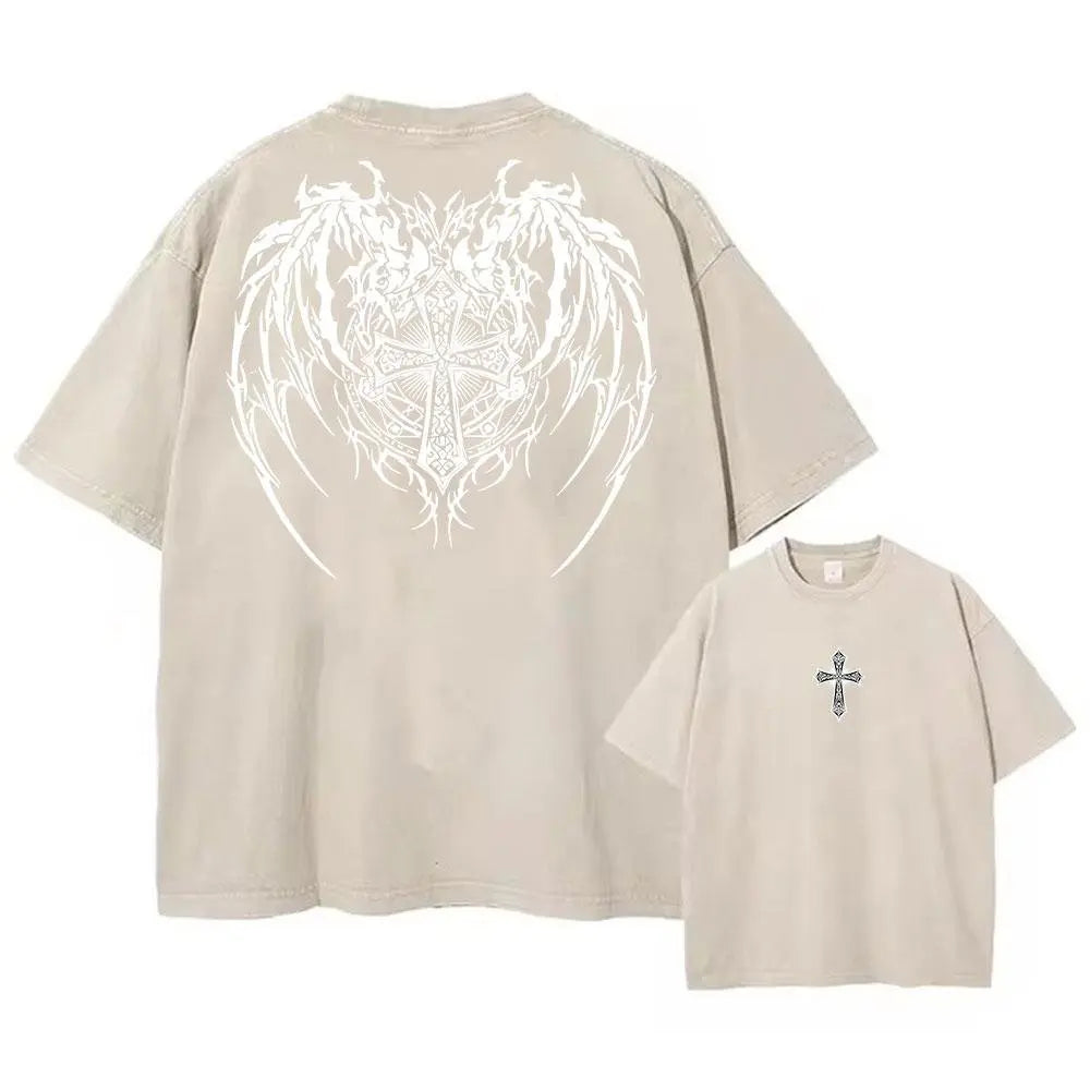 Vintage Washed T-shirt Man Women Short Sleeve Tee Streetwear 2026 Oversized Anime Print Casual Tops Harajuku Summer Y2k Clothes