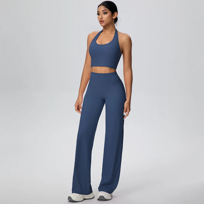 2PCS Woman Backless Hanging Neck Bra and Pants Yoga Set Summer Breathable Gym Sports Running Workout Top Hot Sales Yoga Set