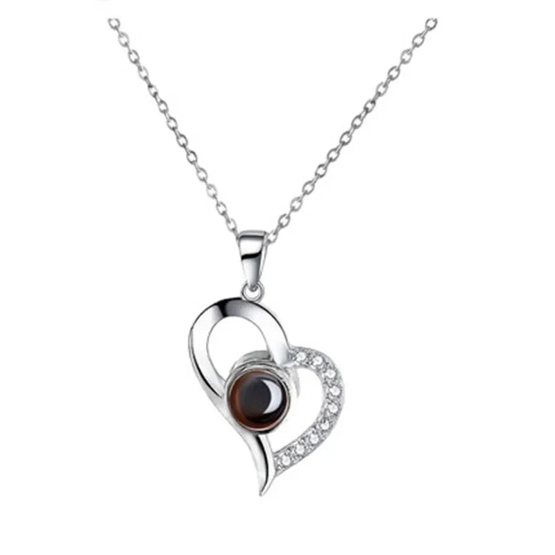 100 Languages I Love You Projection Necklace Couple Personality Love Charm Girl Gift I Love You Necklace Heart Pendant Necklace