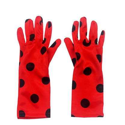 Girl Polka Dot Princess Dress Ladybug Dress Up Fur Ball Headband Black and Red Dress Halloween Cosplay costume Carnival Clothes