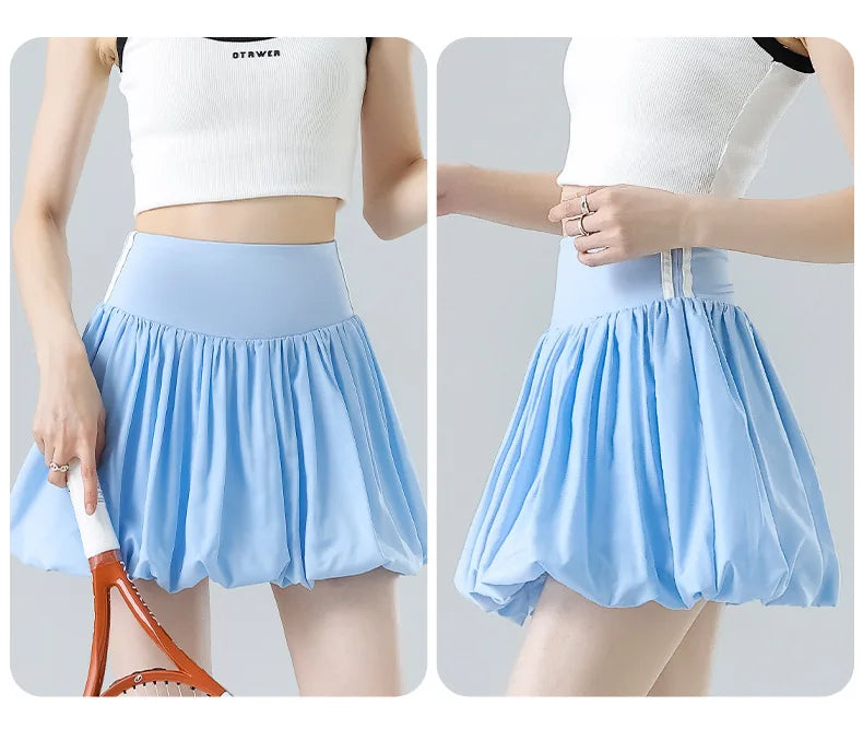 Women Summer Tennis Skirt High Waist Flared Flounce Skirt 2 in 1 with Shorts Anti-Exposure Athletic Pleated Golf Skirt Workout