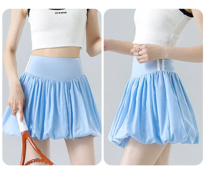 Women Summer Tennis Skirt High Waist Flared Flounce Skirt 2 in 1 with Shorts Anti-Exposure Athletic Pleated Golf Skirt Workout