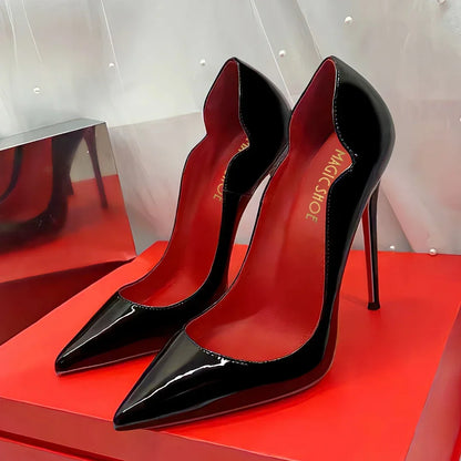 2025 New 12cm Black Extra Thin Heels  High Heels Super Shallow Mouth Women's Large Professional Single Shoes34-46