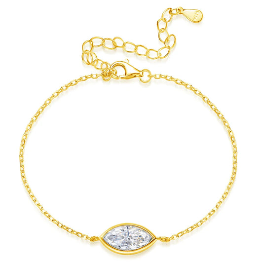 1CT 2CT Marquise Cut Moissanite Bracelets for Women 15-20cm Chain Adjustable Lab Diamond Jewelry 925 Sterling Silver
