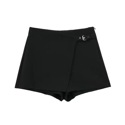 Women Fashion Solid Bandage Side Zipper Mini Skirts Shorts Vintage High Waist Female Chic Lady Shorts