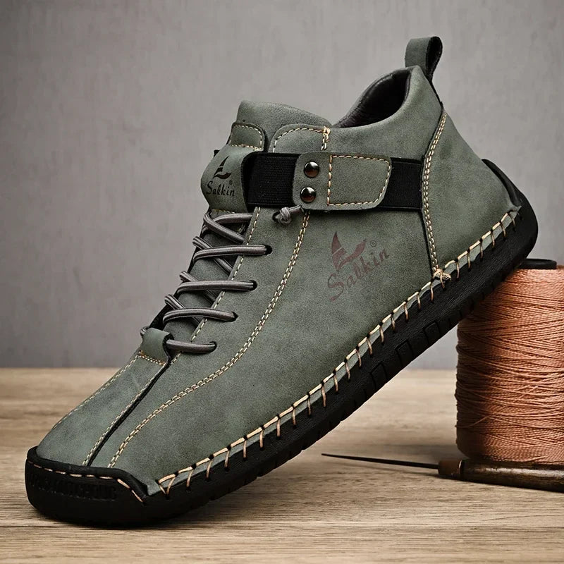 Handmade Leather Casual Men Shoes Design Sneakers Man Breathable Leather Shoes Men Ankle Boots Outdoor