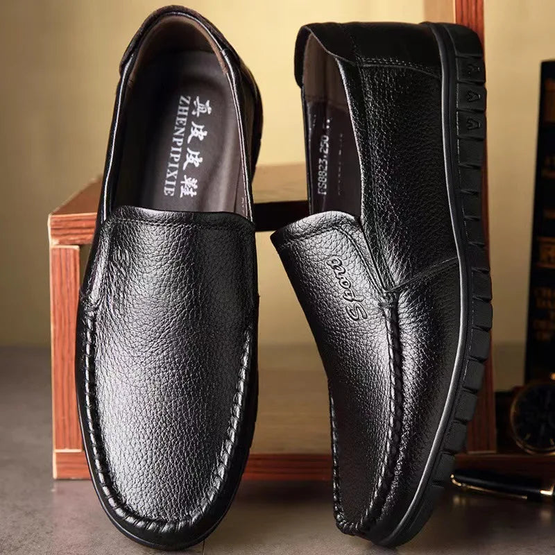 Genuine Leather Men's Shoes Breathable Soft Bottom Casual Business Shoes for Middle-Aged And Elderly Spring Autumn Wear