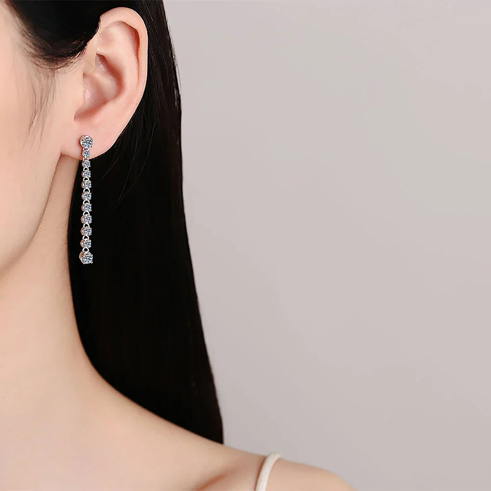 Long Tassels Moissanite Drop Earrings 925 Sterling Silver 18k Gold Sparkling Full Diamond Tennis Stud Earring For Womem Party
