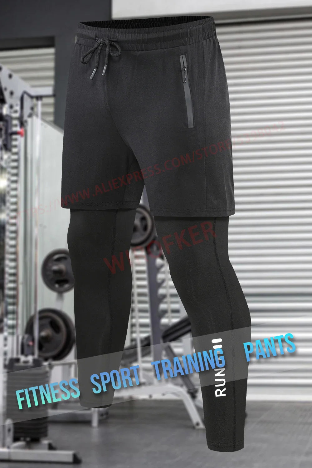 Men Run Trouser 2 In 1 Double Layer Pant Tight Training Basketball Legging Print Fitness Sweatpant With Pockets Running Trousers