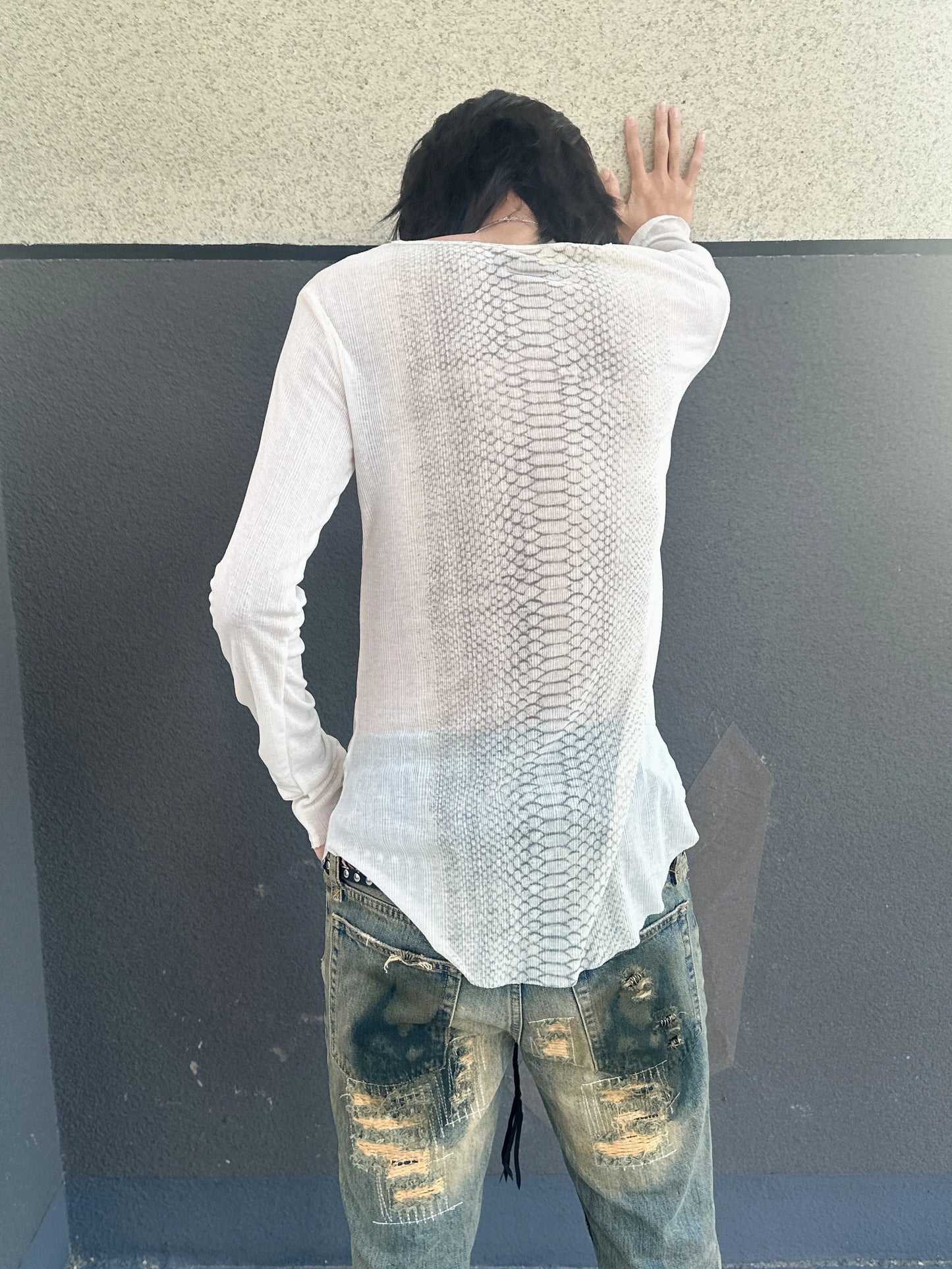Y2k Snakeskin Print T-shirt Grunge Aesthetics Long Sleeve Knitted Tops Vintage 2000s Streetwear American Retro