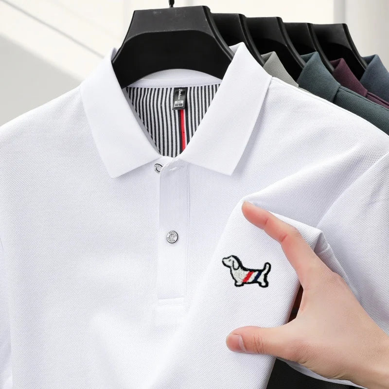 100% pure cotton men's classic dog polo shirt, business casual, sweat absorbing, breathable, daily use, short sleeved T-shirt