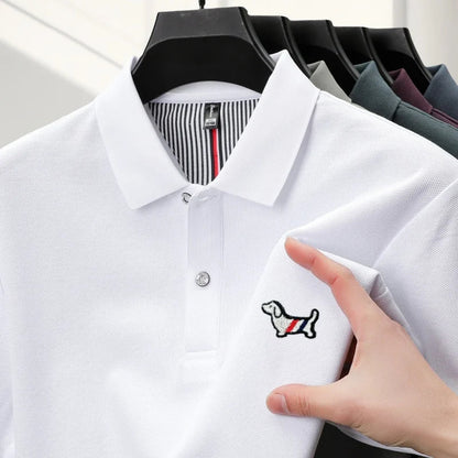 100% pure cotton men's classic dog polo shirt, business casual, sweat absorbing, breathable, daily use, short sleeved T-shirt