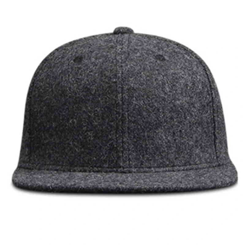 Woolen Winter Full Closed Fitted Cap Hat New York Size Trucker Men Bill Hip Hop Solid Baseball Blank Flat Visor Brim Era