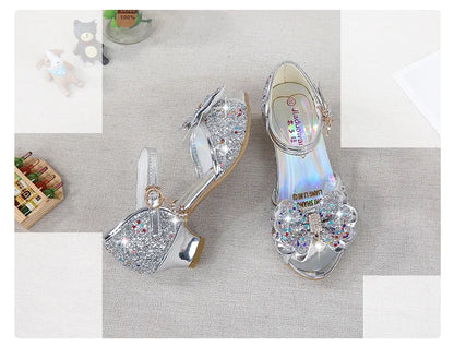 Girls High Heels For Kids Princess Leather Sandals Children Halloween Cosplay Party Wedding Dancing Shoes Fashion Crystal Shoes