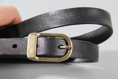 Retro Narrow Cowhide Women's Belt Pure Copper Button Top Cowhide All-match Casual Jeans Belt High Quality Luxury Women Belt