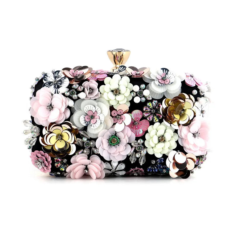 Fashion Women Bags Flower Diamonds Embroidery Small Clutch Luxury Lady Handbags Evening Bags New Arrival Chain Shoulder Purse