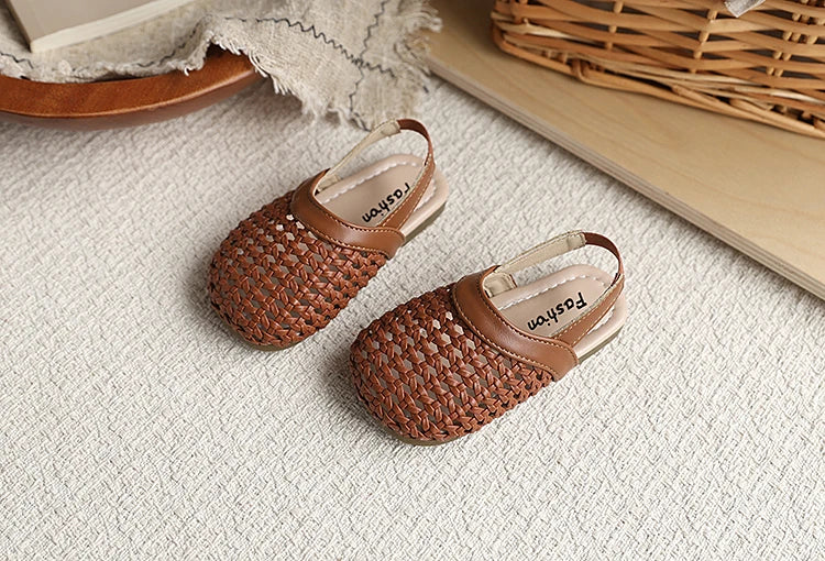 Baby Girls Shoes Braided Sandals for Girls Kids Fashion Hollow Out Leather Shoe Soft Sole Retro Princess Slippers Beach Shoes