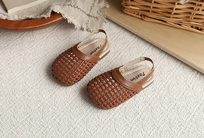Baby Girls Shoes Braided Sandals for Girls Kids Fashion Hollow Out Leather Shoe Soft Sole Retro Princess Slippers Beach Shoes