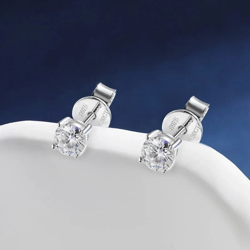 0.5/1/2 CT Real D VVS1 White Black Green Moissanite 100% 925 Sterling Silver Stud Earrings Sparking Fine Jewelry For Women