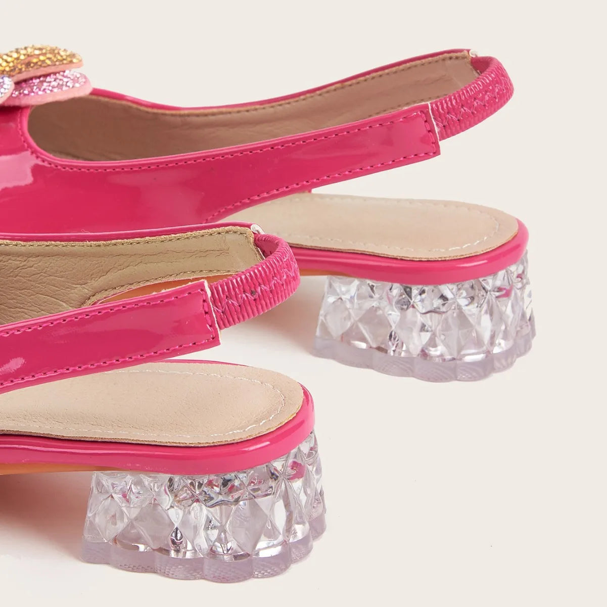 Summer New Children's High Heels Girls' Crystal Princess Shoes Hollow Heel Round Toe Fashion Flower Baby Girls' Sandals Rose Red