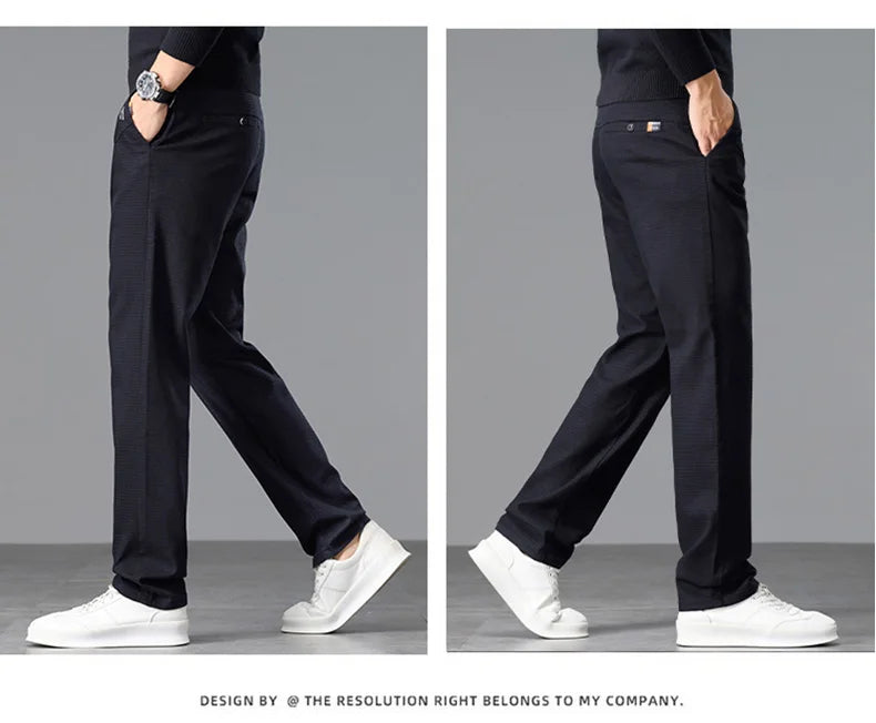 Fleece Men's Casual Pants 2025 Winter New Soft Fashion Business Velvet Slim Trousers Stretch Thick Classic Plush Male Pants