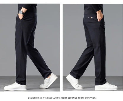 Fleece Men's Casual Pants 2025 Winter New Soft Fashion Business Velvet Slim Trousers Stretch Thick Classic Plush Male Pants