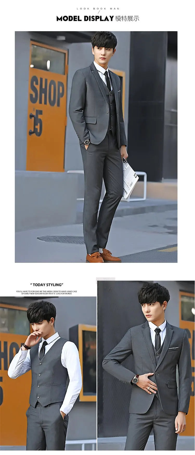 Suit Men Fashionable, Form-fitting Business Gentleman Striped Formal Suit, High-end Professional Wedding (Blazer+Vest+Pants)