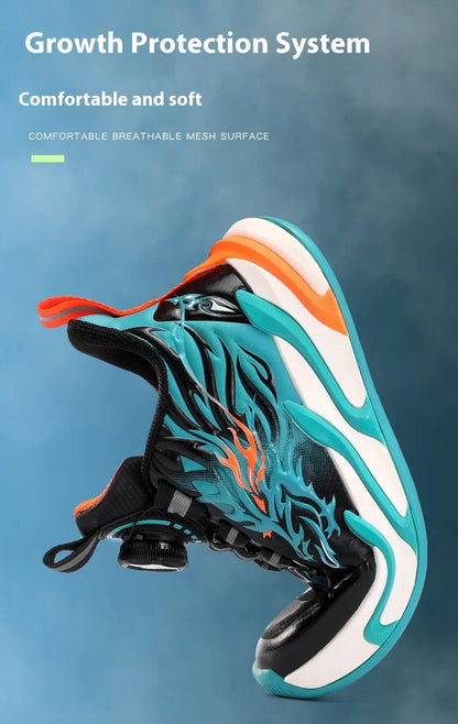 New waterproof leather-top rotary buckle children's sports casual shoes breathable running shoes for primary school students