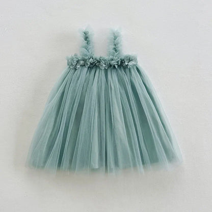 1-6 Y Girls Dresses  3D Flower A Line Dress for Girls Sleeveless Camisole Mesh Dress