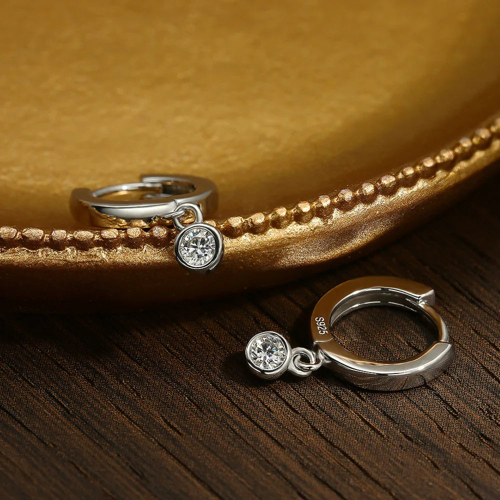 D VVS1 Round Moissanite Pendant Earrings for Women Sparkling Fine jewelry s925 Sliver Plated White Gold Hoop Earring