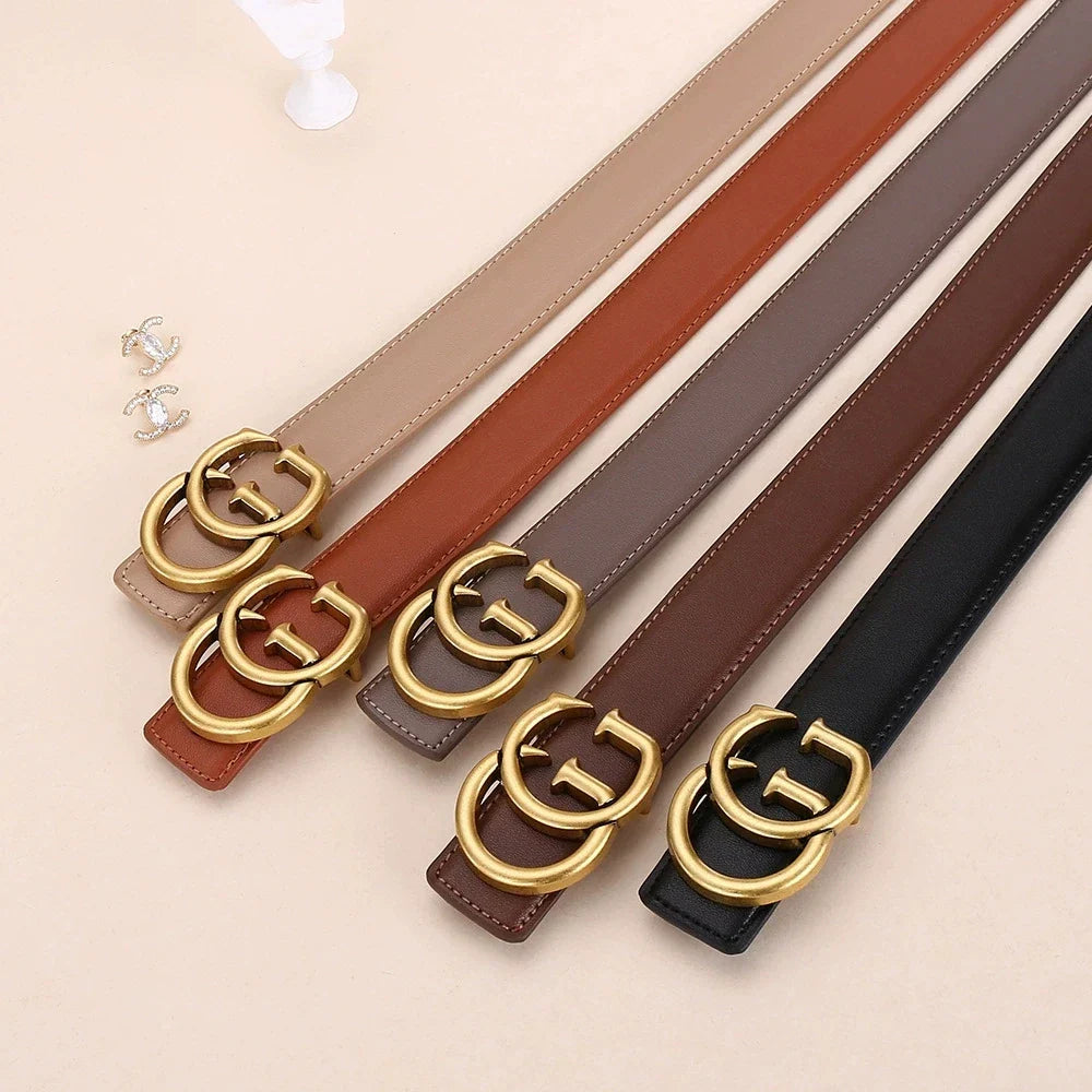 Women's leather belt with smooth buckle; simple and fashionable business belt for men; versatile belt for trousers