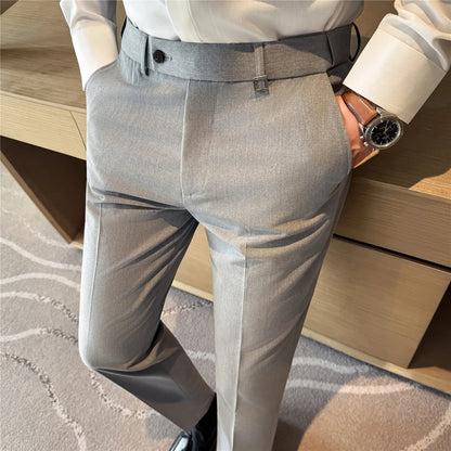 Spring Autumn High Quality Men's Elastic Waist Suit Pants Fashion Smart Casual Slim Fit Suit Trousers Men Solid Full Length Pant