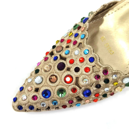 Latest High Heel Gold Color Atmospheric Luxury Pattern With Rhinestones Party Ladies Shoes And Bag Set