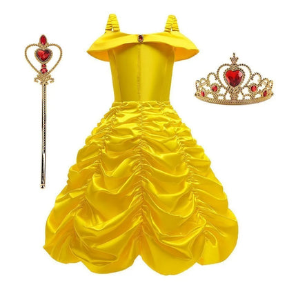 Girl Princess Dress Beauty And Beast Cosplay Costume Belle Praty Yellow Luxury Wedding Ball Gown Kid Carvinal Fancy Clothes