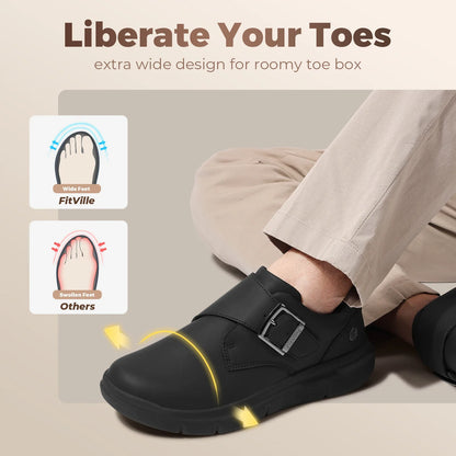 Sapatos masculinos de couro, sapatos largos para pés inchados, sapatos masculinos diabéticos para caminhada, para negócios e caminhadas ao ar livre