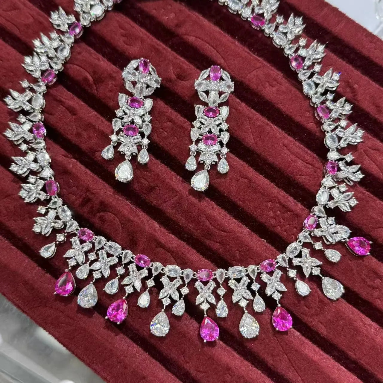 Luxury Water Drop CZ Zirconia Dubai Bridal Jewelry Set Women Nigerian African Double Layers Necklace Earring Set Wedding Party
