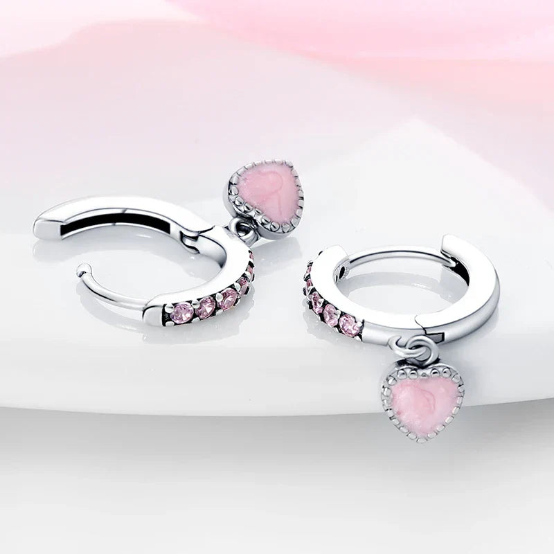 Earrings For Womens 925 Silver Color Pink Rainbow Horse Bear Bee Double Hoop Earrings Fine Engagement Anniversary Jewelry Gifts
